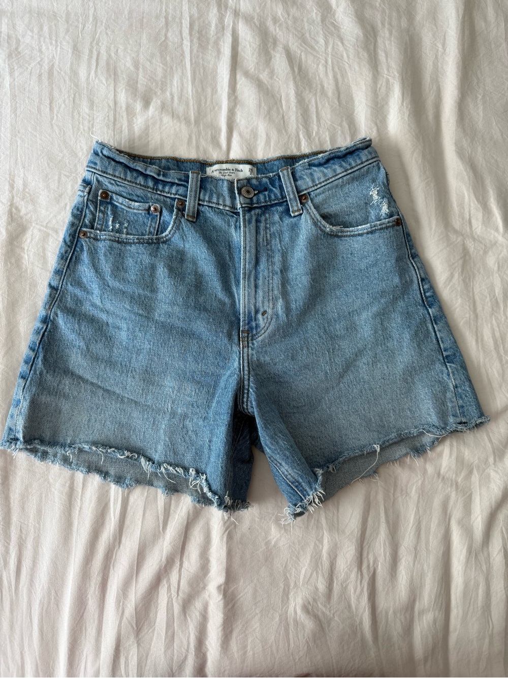Abercrombie & Fitch Light Blue Distressed High-Rise Denim Shorts